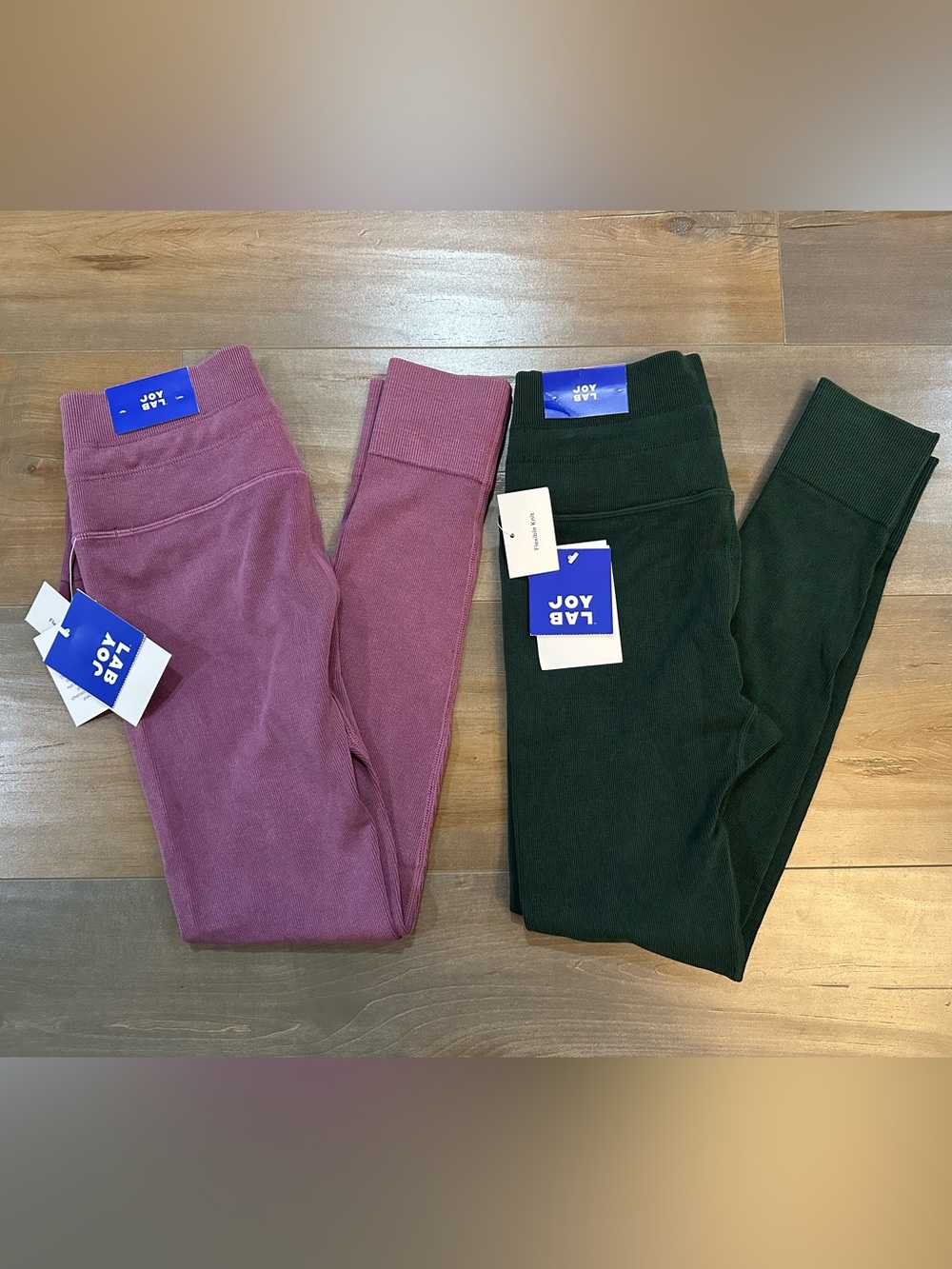 JoyLab Ribbed Drawstring Leggings in Rose and Forest - Picture 2 of 7